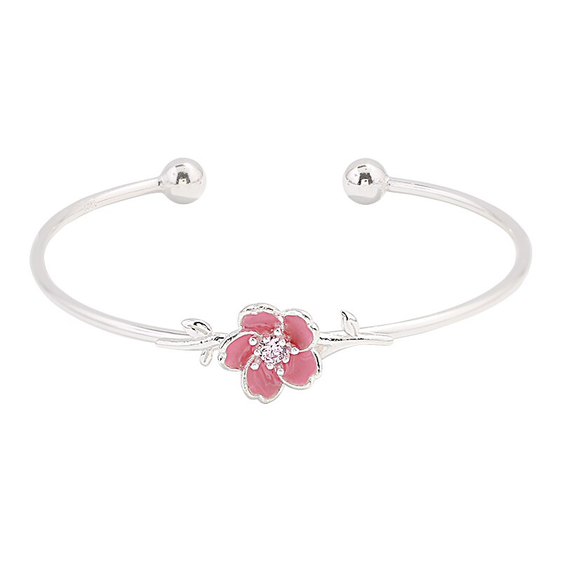 Ruifan Etnische 925 Sterling Zilveren Roze Bloem Open Armbanden Bangles voor Vrouwen Dames Zilver 925 Sieraden Polseras YBR096