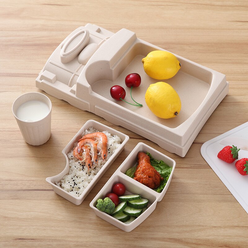 Bandeja creativa con forma de tren de bebé de fibra de bambú, bandeja de platos con dibujos animados resistente a golpes, bonita caja de almuerzo, tazón de arroz para niños
