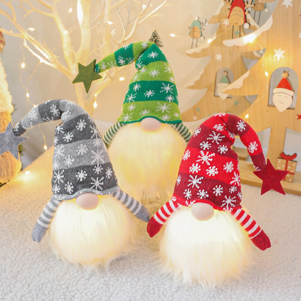 Led ljus randig keps ansiktslös docka jul glödande docka leksaker med stickad mössa xmas gnome svensk dekoration barn