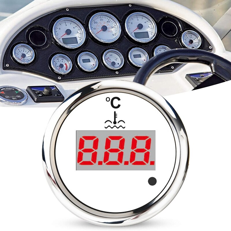 52mm Digital Water Temp Gauge 0-120 Celsius Universal Water Temperature Meter Indicator Red Backlight with Alarm: white