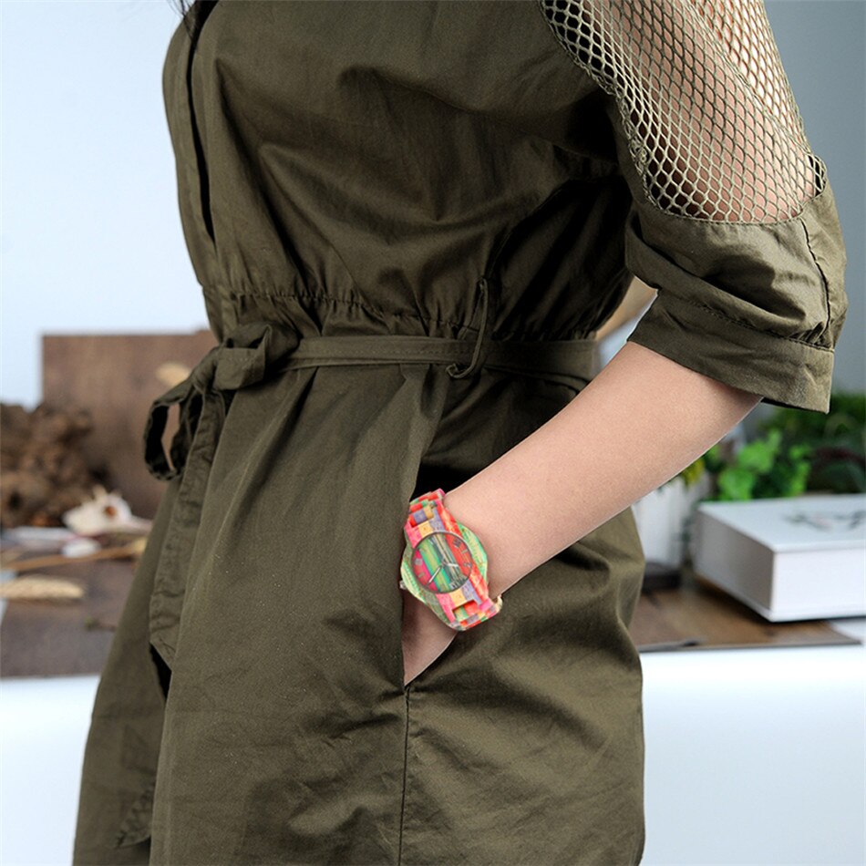 Coloré bambou bois amant montres Quartz pleine montre en bois Chic bois naturel Couple bracelet montre-bracelet