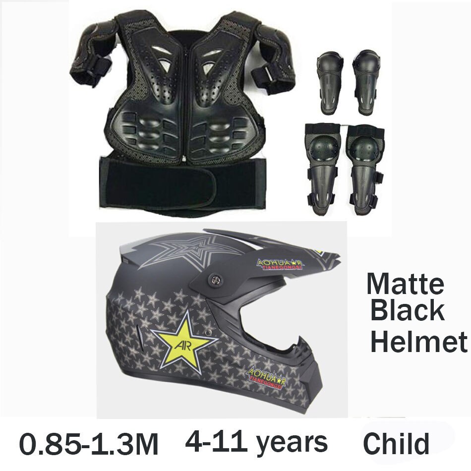 Mat Zwart Helm Kind Baby Latka Motocross Full Body Protect Armor Moto Helm Knie Elleboog Guard Hoofd protector Fietsen combin