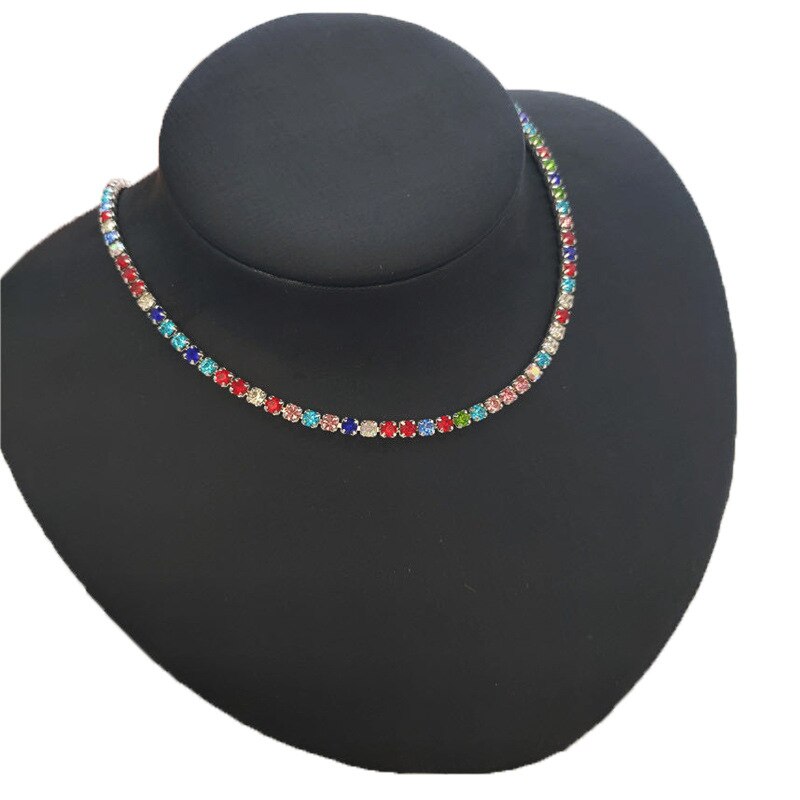 Bunte CZ Choker Halskette Zirkonia Geometrische Vintage Hip Hop Collier Femme Partei Schmuck Besten Freunde