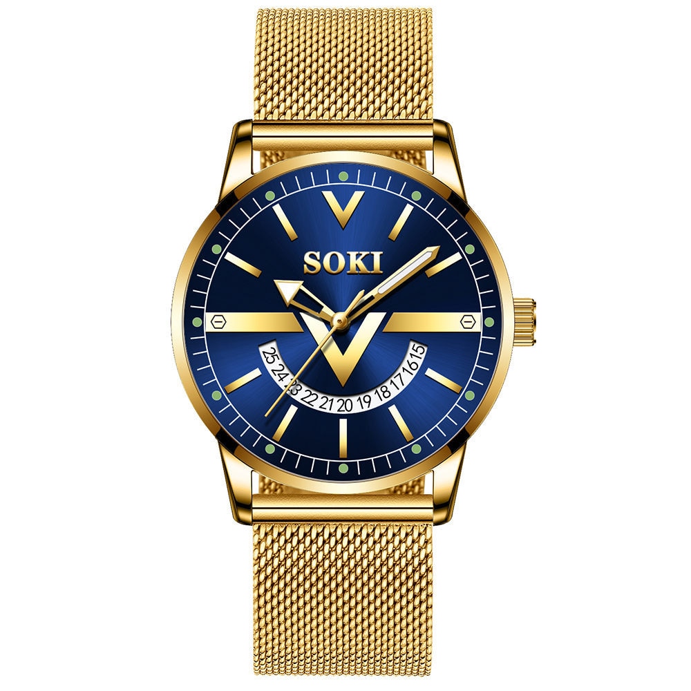 SOKI-Relojes de pulsera para hombre, de cuarzo, azul, deportivo, resistente al agua, cronógrafo Masculino