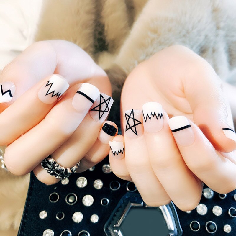 24 Pcs Vrouwen Nep Nagels Tips Diy Geometrische Patroon Decoratieve Decals Kunstnagels SCI88