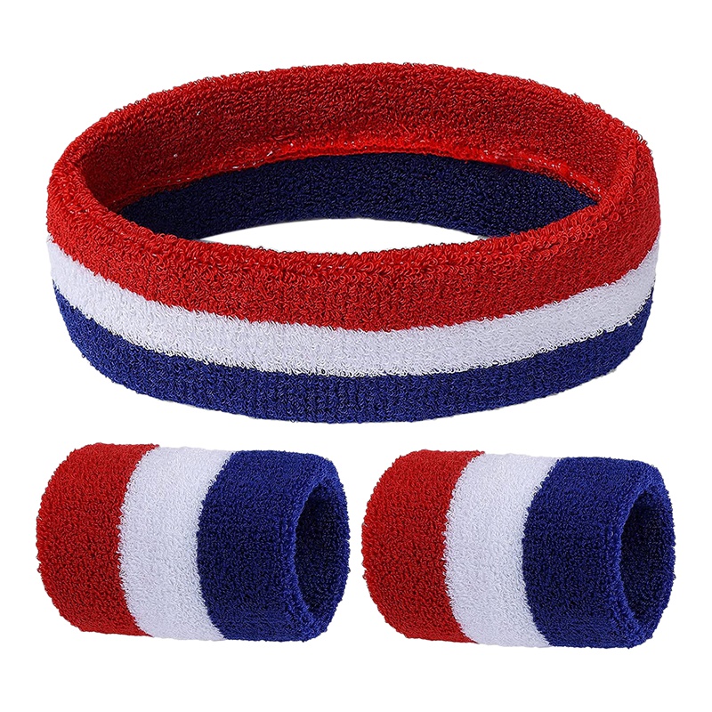 Headband and armband set, sports headband and armband, colorful striped sweatband for men and women: Light green