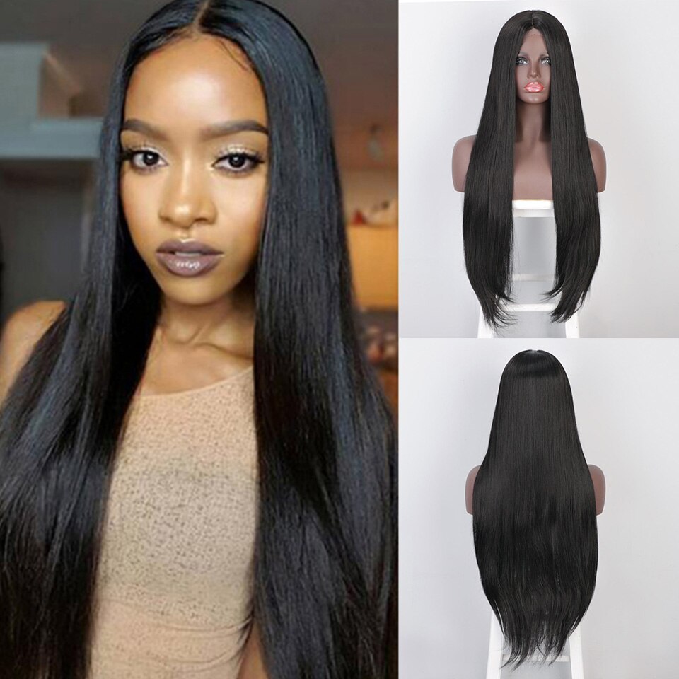 Doris Beauty Wigs Long Straight Middle Part Lace Wig Black/Blond/Red/Brown Synthetic Wigs for Women Fiber Natural Looking Wig: 1B