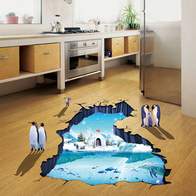 Polar glacier world penguin 3d væg klistermærker til stue soveværelse badeværelse boligindretning gulv klistermærke mærkater tapet