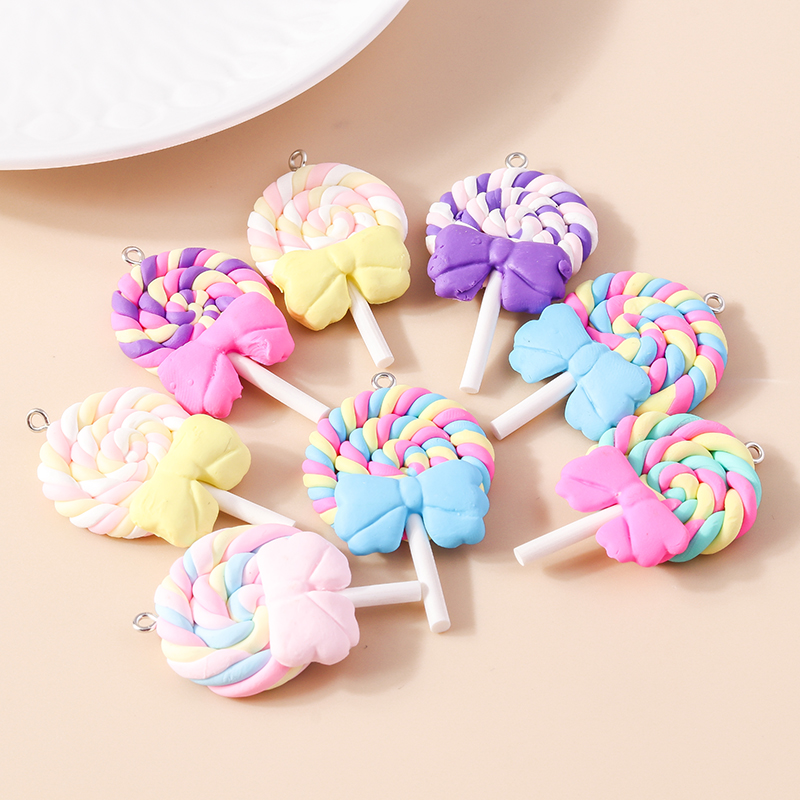 10 Uds. De colgantes de resina de dibujos animados Kawaii para niñas, colgantes de piruleta de Color caramelo para pendientes, pulsera, suministro de joyería DIY