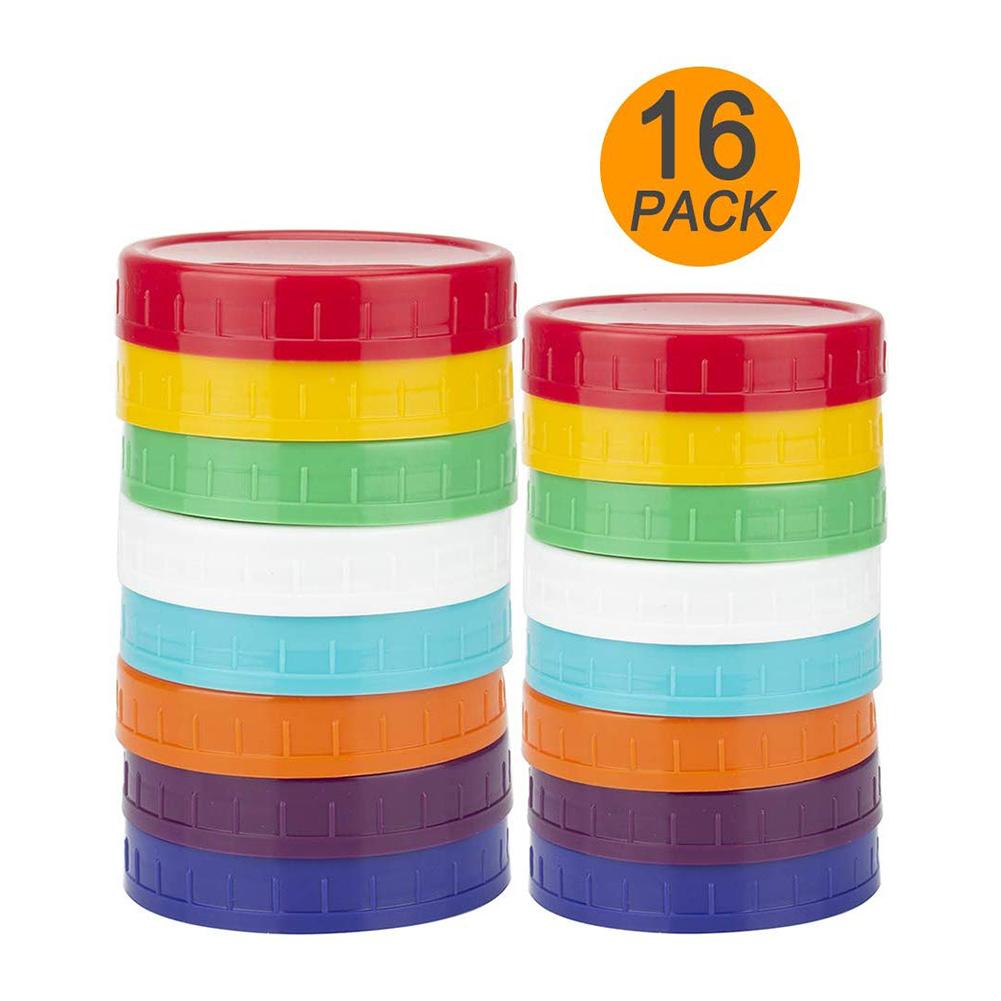 16PCS Mason Jar Lids Wide Mouth Round Colored Plastic Lid For Mason Canning Jar 86mm/70mm