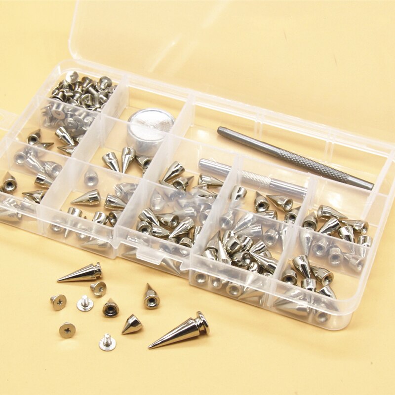 100 Stck/einstellen Silber 9-24mm Höer Konische Nieten Toolkit Flecken Kegel Schraube Metall Nieten Leder Niet kugel Spikes