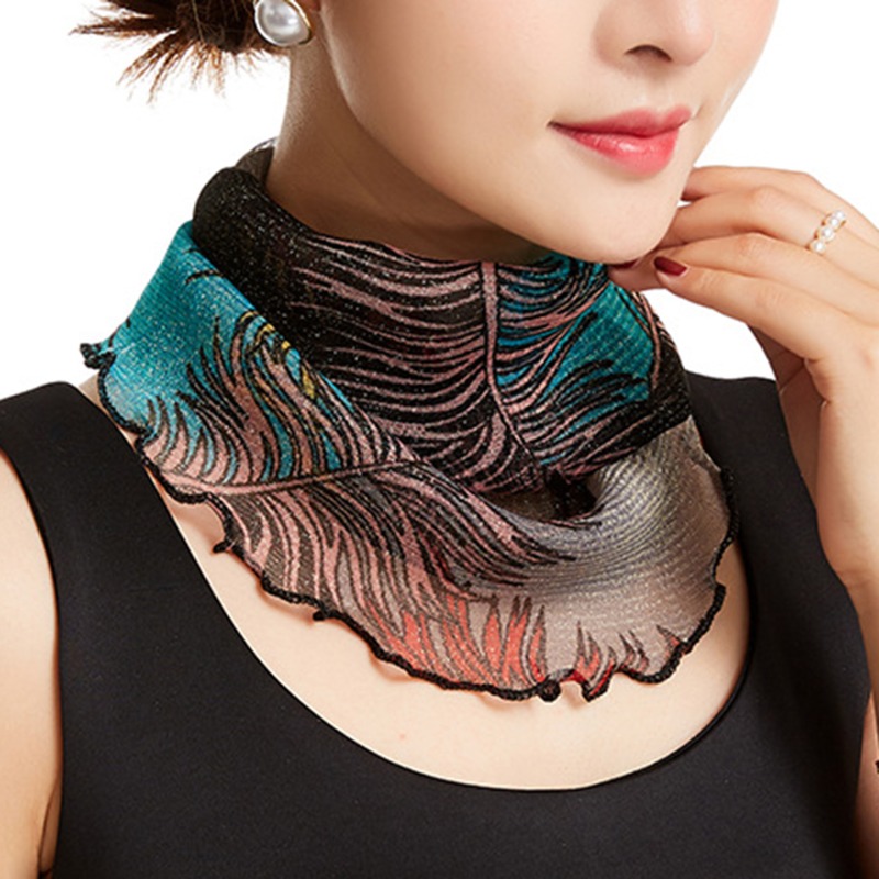 Spring Summer Chiffon Neck Collar Scarf Women Head Thin Sunscreen Variety Small Silk Anti-Uv Scarf Mask Multi-Function Scarf: Khaki
