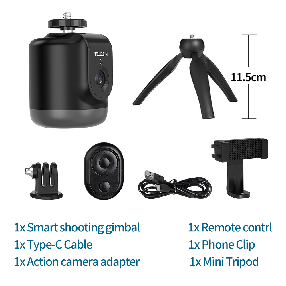 TELESIN AI Smart Shooting Gimbal Selfie 360° Rotation Auto Face Tracking Holder Camera Phone Vlog For GoPro 10 DJI Osmo Action: Package G