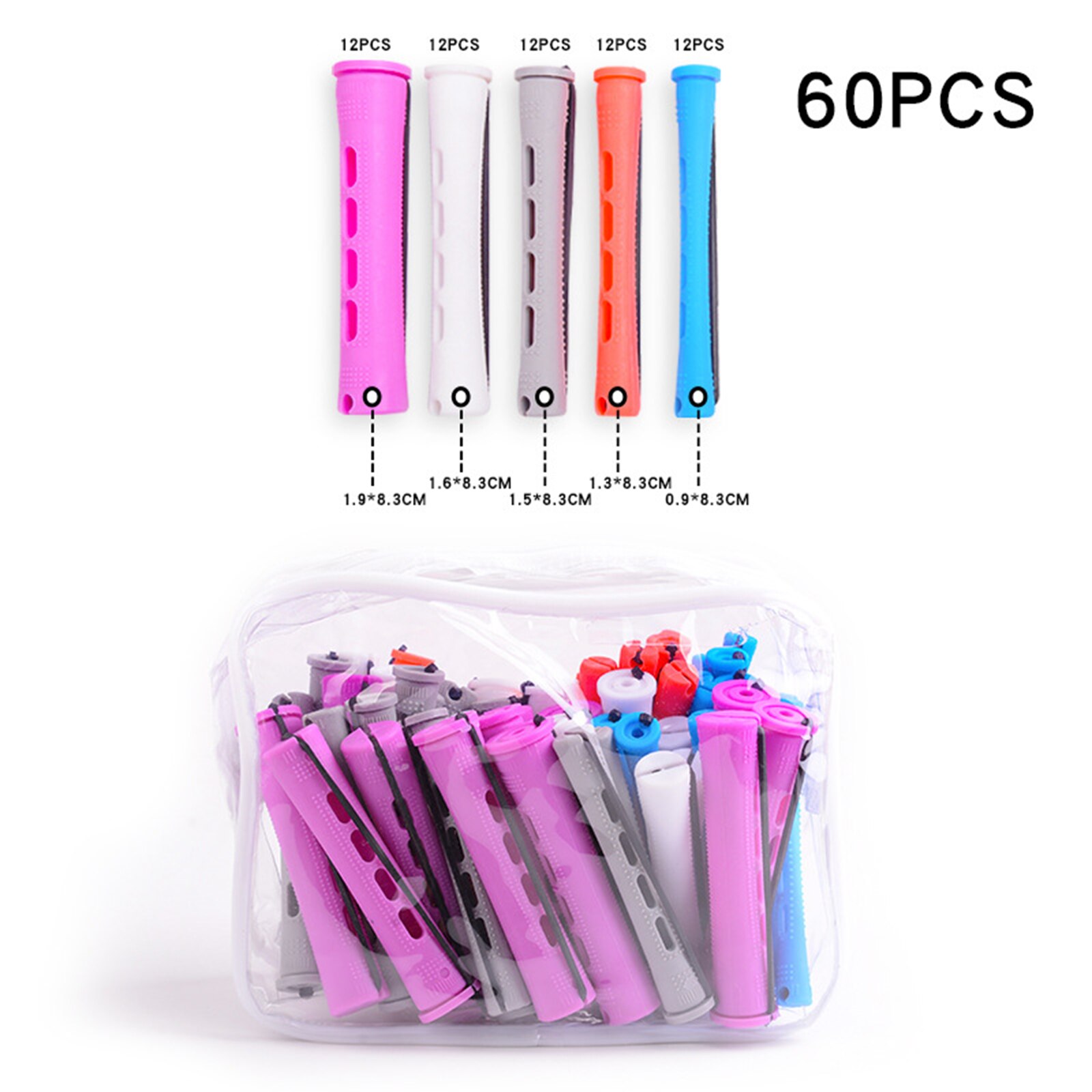 Perm Rods Hair Rollers Straight Heatless with Rubber Band Non-Slip Elastic Curly Wavy Rod for Kit Curly Wavy Rod No Heat: 60Pcs