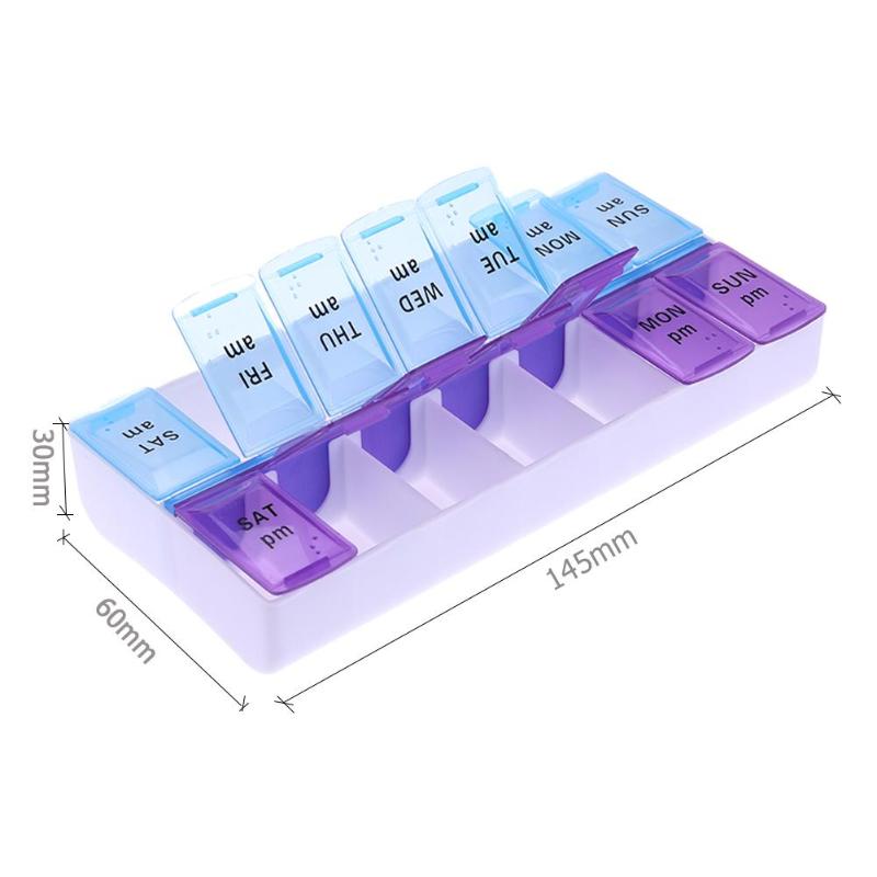 14 galler per vecka pillerfodral 7 dagar medicinask tablett dispenser organisatör piller box splitters plastförvaringsbox med klämlock
