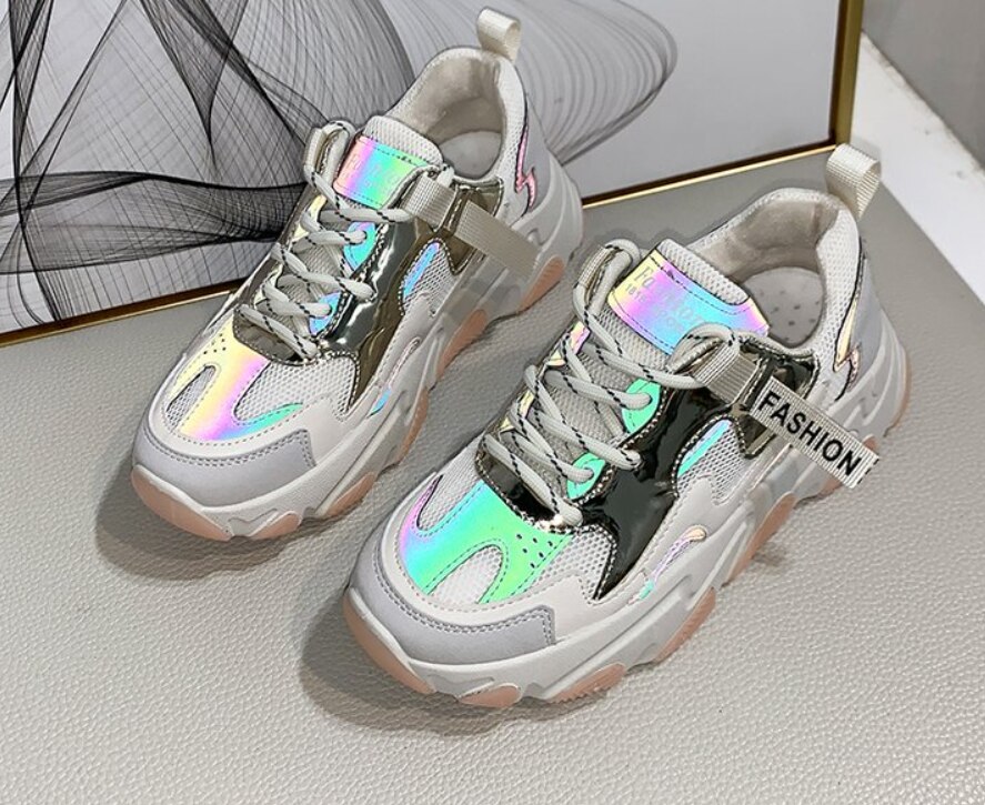 Kvinders chunky sneakers kvinder platform sko snøre åndbare luft sko kvinder kvindelige trænere far sko