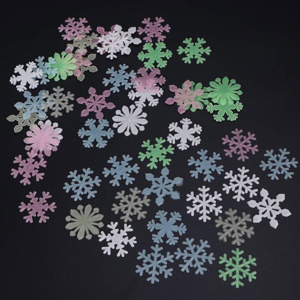 50 pcs/lot Glow In The Dark Snowflake Wall Stickers Window Kids room Christmas Sticker Fluorescent Year wallpaper DIY /d