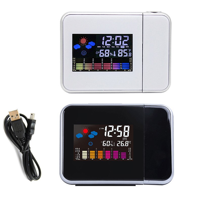LED Digitale Projektion Wecker Temperatur Thermometer Schreibtisch Zeit Datum Anzeige Projektor Kalender USB Ladegerät Tisch LED Uhr