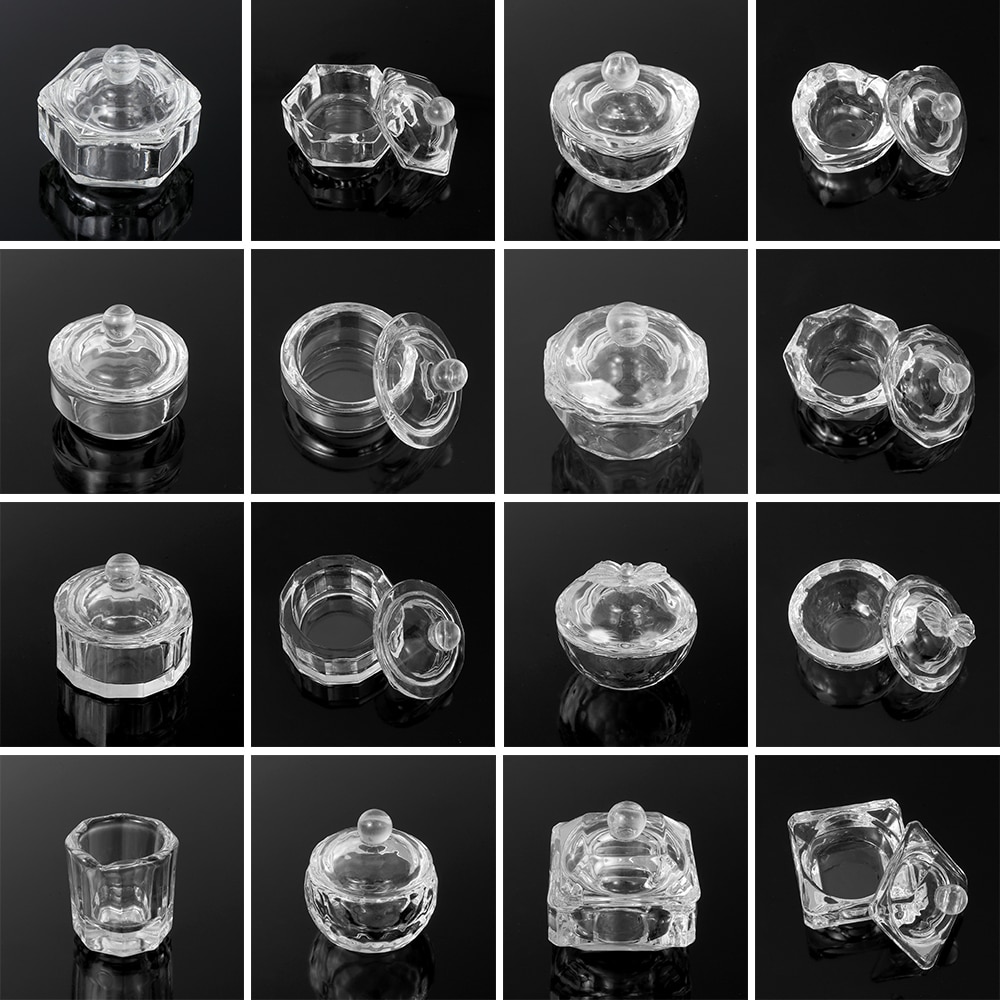 1PC Multi-styles Nail Crystal Bowl Cup Glass Dappen Dish Arcylic Powder Holder Container Nail Art Manicure Salon Nail Tool