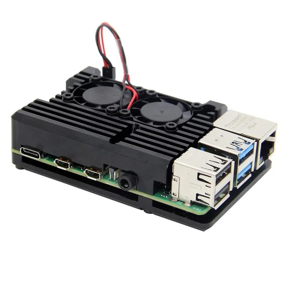 Pour framboise Pi 4 modèle CNC boîtier en alliage d'aluminium coque en métal avec dissipateurs de chaleur pour framboise double ventilateurs