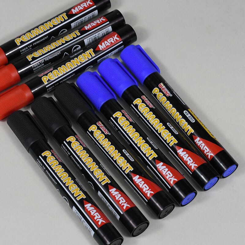 12 pcs/set permanent marker pen Large Capacity Blue Plastic Oily Waterproof Permanent Marker Pen Office School Supplies Markers