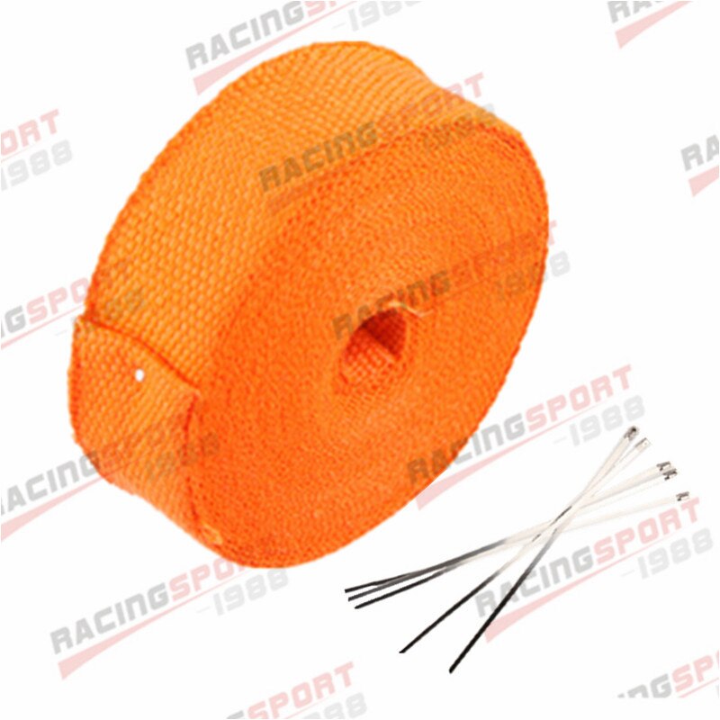 Cinta térmica de fibra de vidrio de 2 "y 25 pies de largo para envolver el calor, en amarillo, verde, negro, rojo, Azul, Morado, naranja, blanquea y 5 lazos: ORANGE
