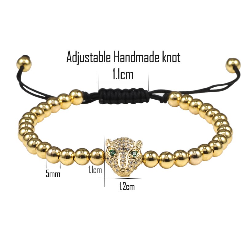 Leopard Head Bracelet Adjustable Beads Pave Zircon Bracelet For Men Women Charm Jewelry Best Friend