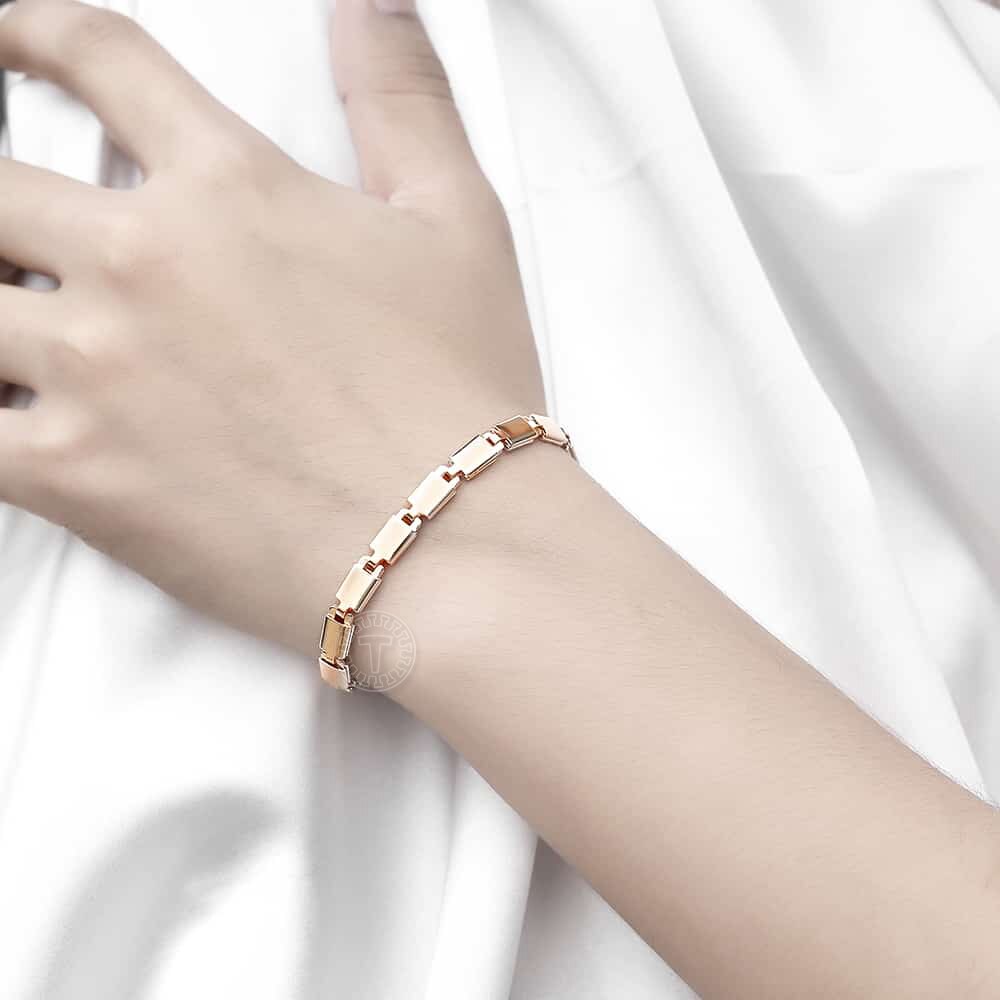 Davieslee-cadena de oro rosa para hombre y mujer, brazalete con cola de zorro, cadena Bismark martillada, 3-8mm, 20cm, DCBB1, 585