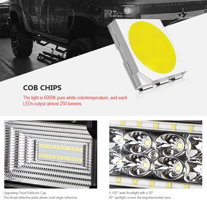 RACBOX Pair 5 inch 72W LED Work Light Bar Flood Wide Spot Combo Beam 12V 24V Off Road Truck ATV SUV Boating 4X4 Driving LED Bar