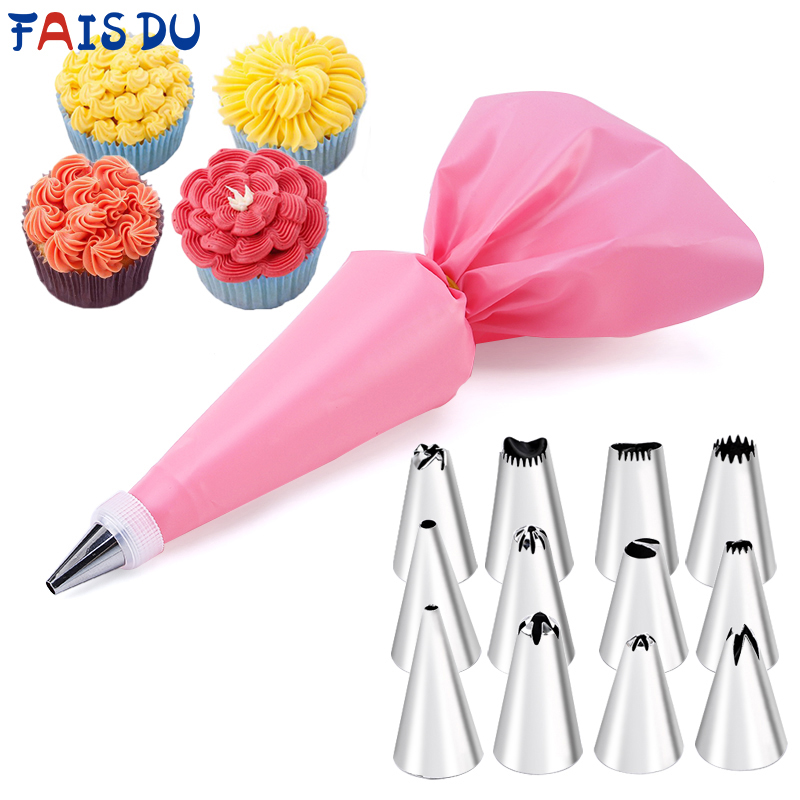 Juego de 6-24 Uds. De bolsa de repostería y boquilla para pastel de acero inoxidable, accesorios de cocina para decorar panadería, equipo de confitería