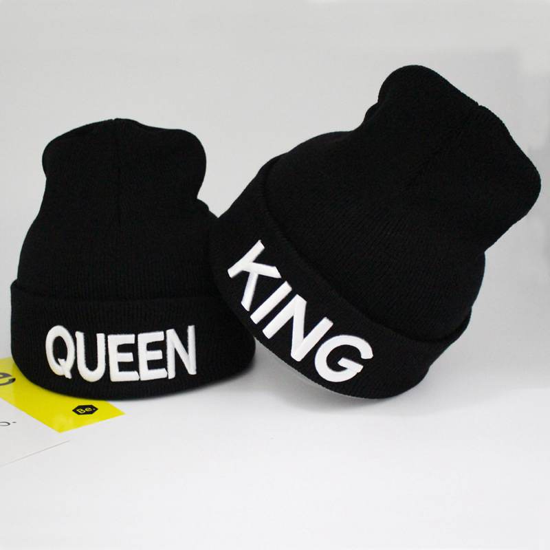 Bonnet tricoté pour Couple, chapeau unisexe, avec lettres KING et QUEEN brodées, Hip-hop, pour femmes et hommes, hiver
