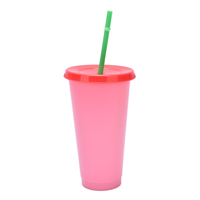 Color Changing Cold Cups Plastic Colorful Cold Water Color Changing Coffee Cup Mug Water Bottles With Straws: 5