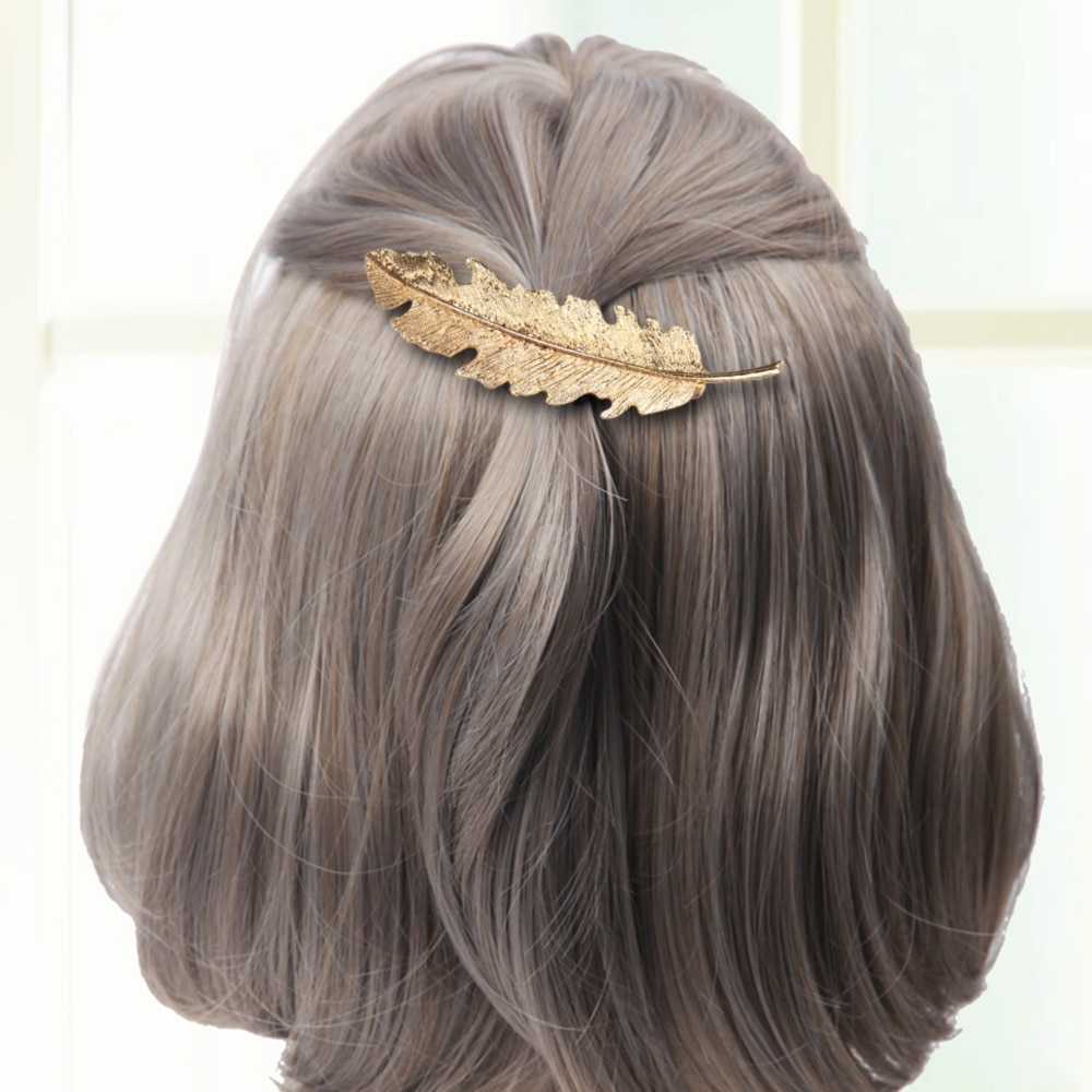 Vintage Simple Gold Leaves Feather Hair Clip Hairpin Barrette Spring Clip Hair Jewelry Women Tiara Accessories Bride