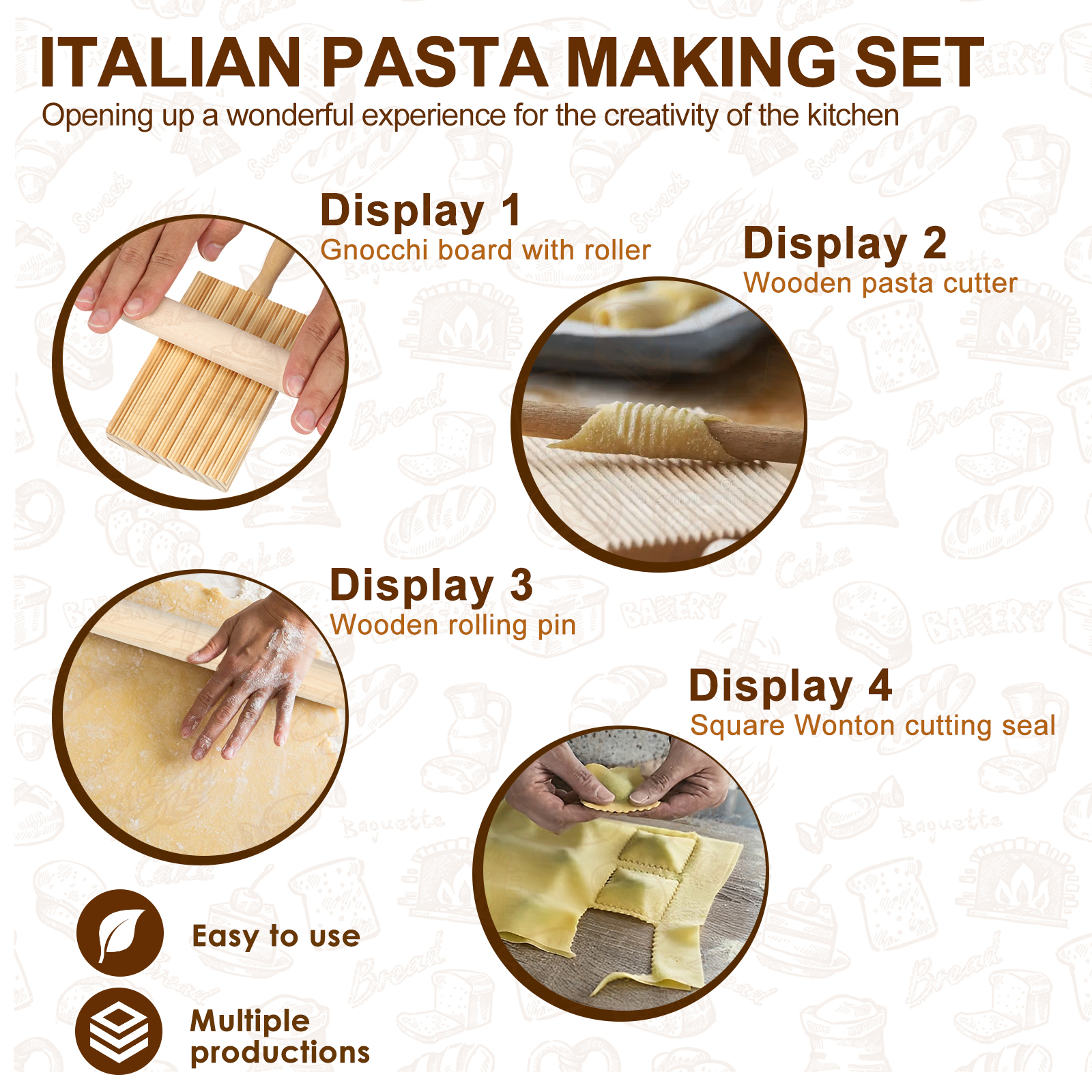 Kit de herramientas para hacer Pasta, juego eficiente para hacer Pasta con rodillo roscado de madera, tabla para Gnocchi, cortador de masa, máquina para hacer dumplings, 11 Uds.