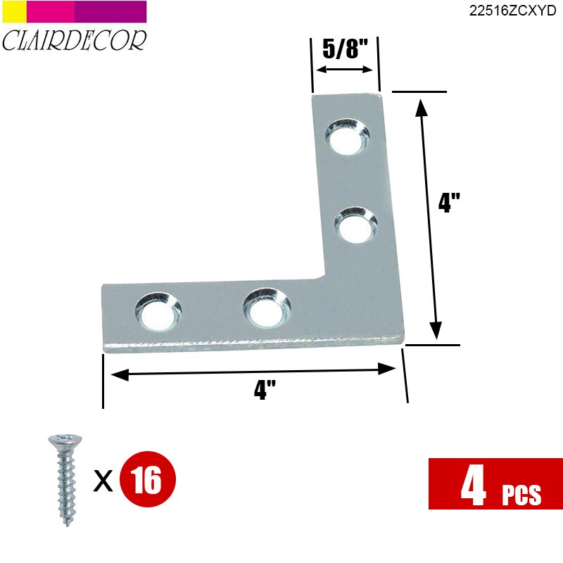 Platte Hoek Rechts 90 Graden Hoek Beugel Reparatie Plaat Bevestiging Brace: 4 inch