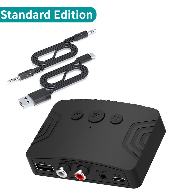 Receptor de Audio Bluetooth 5,3, adaptador inalámbrico de música estéreo USB AUX RCA de 3,5mm, compatible con reproducción de disco en U para Kit de coche, amplificador de altavoz: Plata