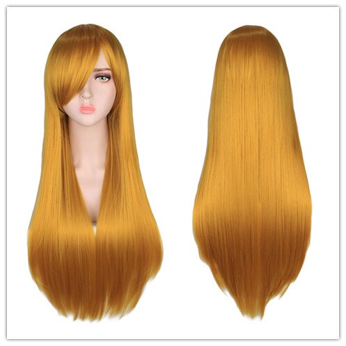 QQXCAIW Long Straight Cosplay Wig Women Costume Party Black Red Ombre Heat Resistant Synthetic Hair Wigs: yellow