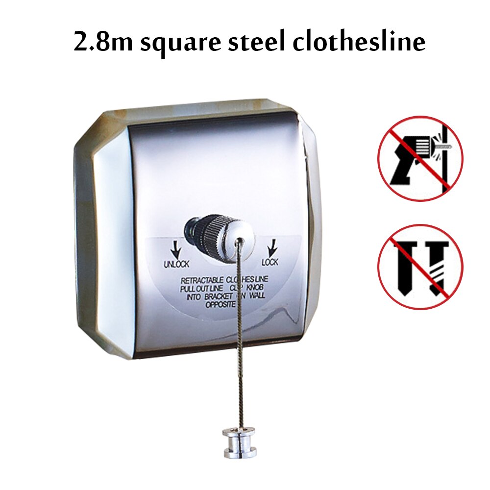 Retractable Clothesline Wall-mounted Indoor Outdoor Washing Clothes Hanger Laundry Drying Line Balcony Invisible Drying Lines: Stainless steel