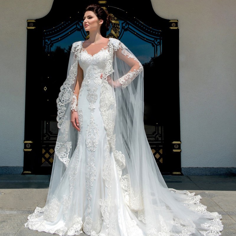 Wedding accessories ladies shawl summer applique lace shawl bridal gown accessories church trailing mermaid wedding dress cloak