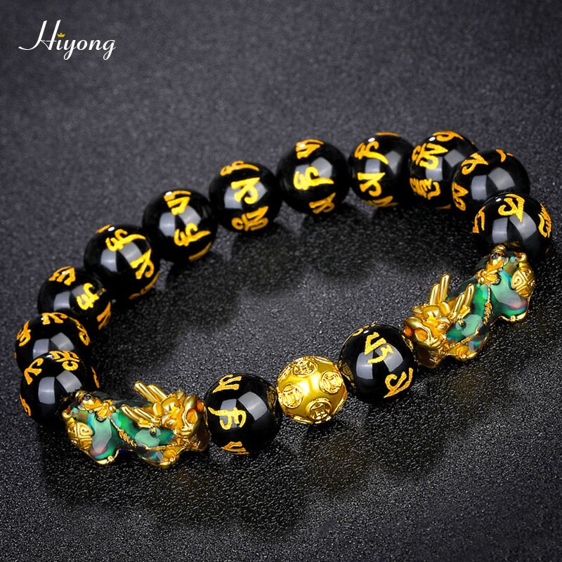 Zwart Obsidiaan Steen Kralen Armband Bixie Feng Shui Armband Goud Kleur Boeddha Geluk Rijkdom Armbanden Voor Vrouwen Mannen Sieraden: Pixiu Bracelet 18