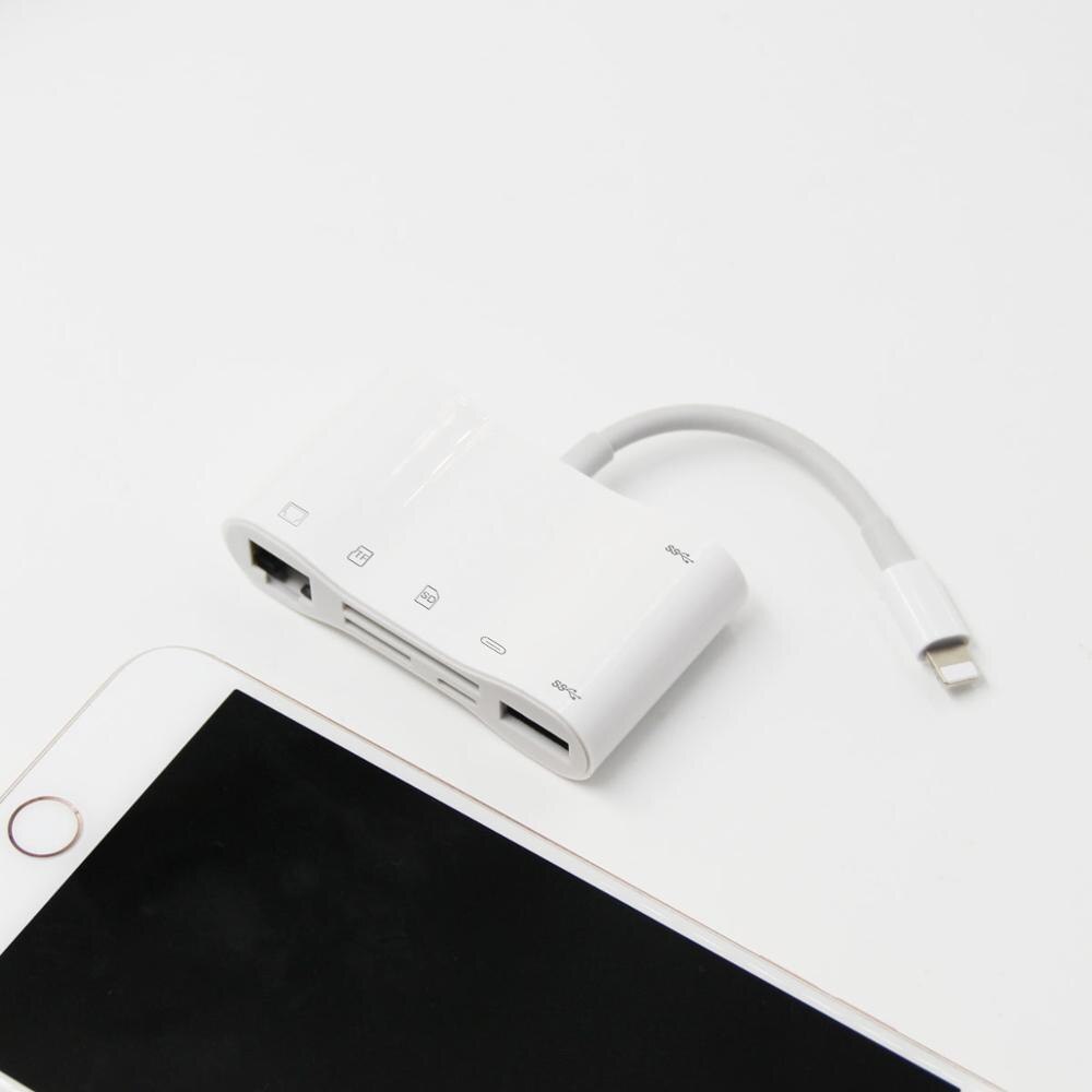 Adaptateur filaire Ethernet 5 en 1 Lightning Hub RJ45, pour iPhone11Pro/iPad, lecteur de caméra OTG TF/SD/USB, charge, 512/256/128 go, iOS13