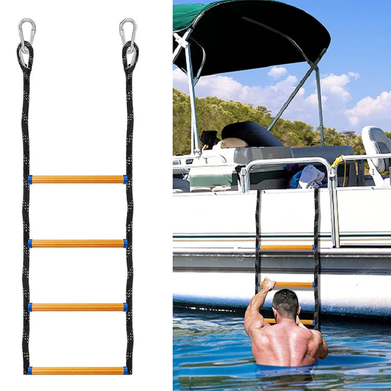 Escalera de barco portátil, escalera de cuerda de embarque plegable de 4 escalones, escalera antideslizante octogonal para kayaks, lanchas, escalera para patio trasero