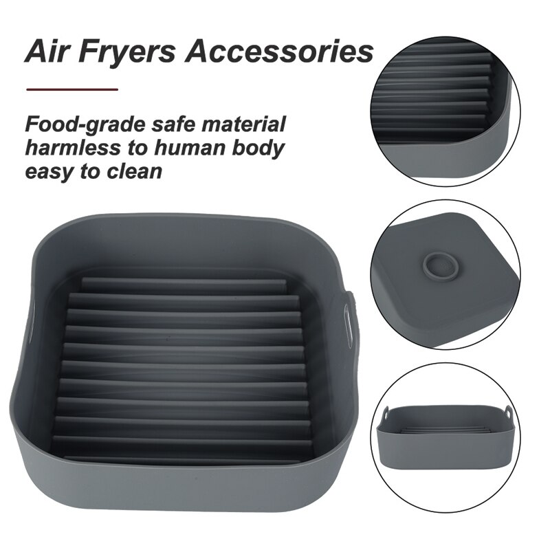 Air Fryer Silicone Baking Tray Pan Non-stick Oven Pot Insert Basket 8 inch Square Fried Food Dish Baking Air Fryer Accessories