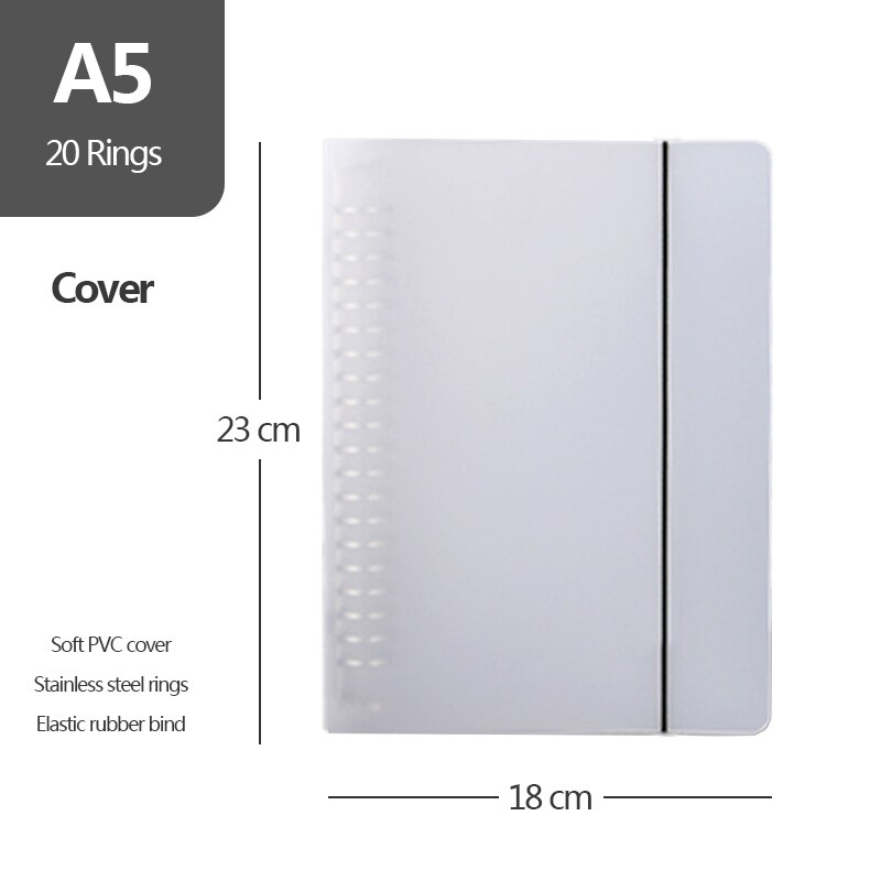 Loose Leaf 20 Rings Notebook Set A5 Binder Blank, grid, lined, cornell planner sketchbook/diary/bullet journal School notepad: WhiteCover-A5