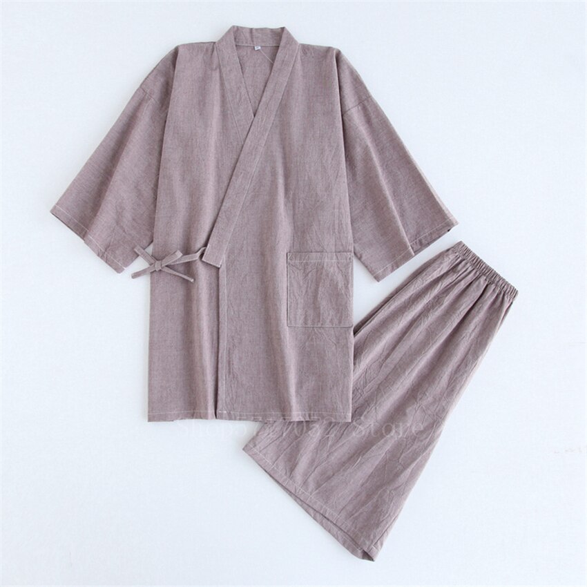 Japanese Kimono Cotton Pajamas Men Samurai Costume Bathrobe Haori Yukata Jinbei Set Sleepwear Short Sleeve Woman Japan Clothes