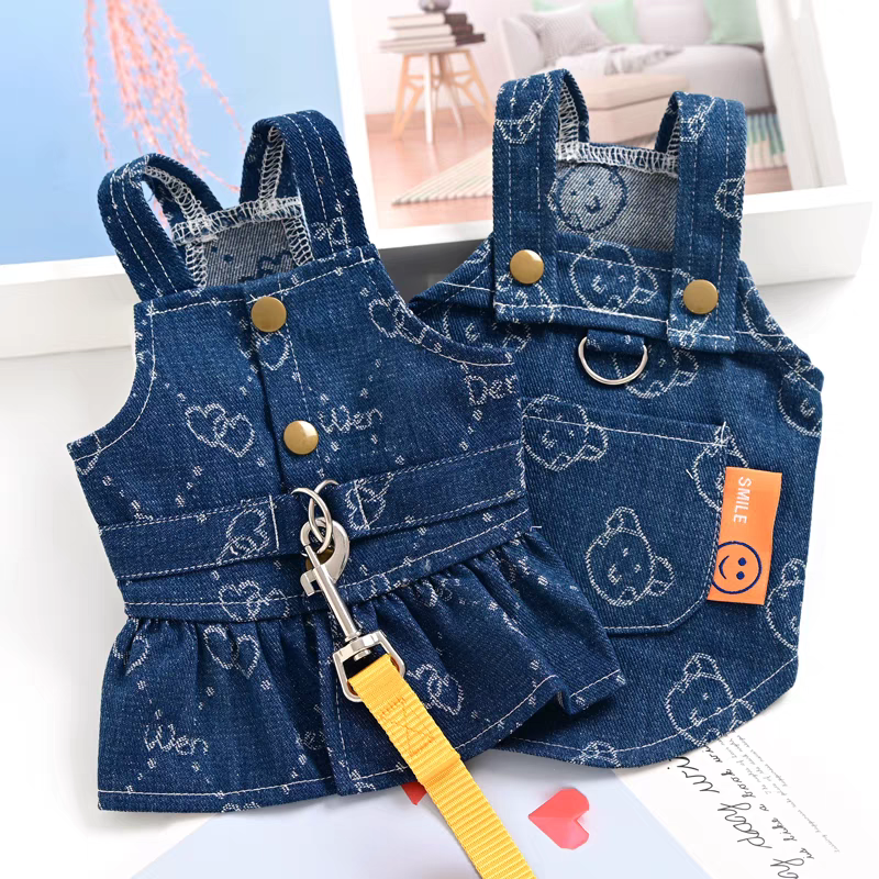 Arnês Denim Para Cães de Raças Pequenas, Menina Colete, Vestuário Princesa, Pet Cats Vestidos, Chihuahua Puppy Animal Jeans, Pano Uniforme
