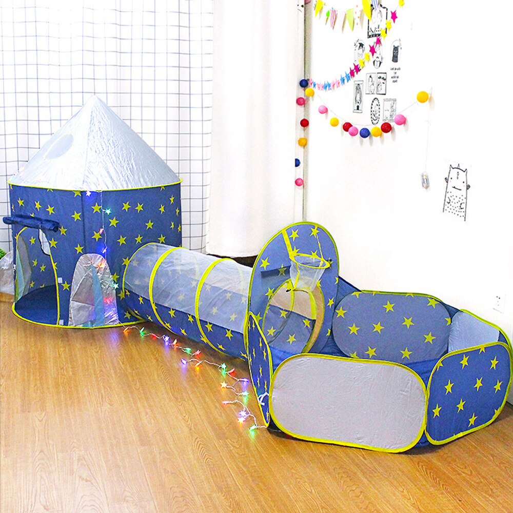 Portable 3 In 1 Spaceship Children&#39;s Tent Tipi Dry Pool Rocket Ship Wigwam Tent For Kids Ball Pool Box Children&#39;s House Ball Pit