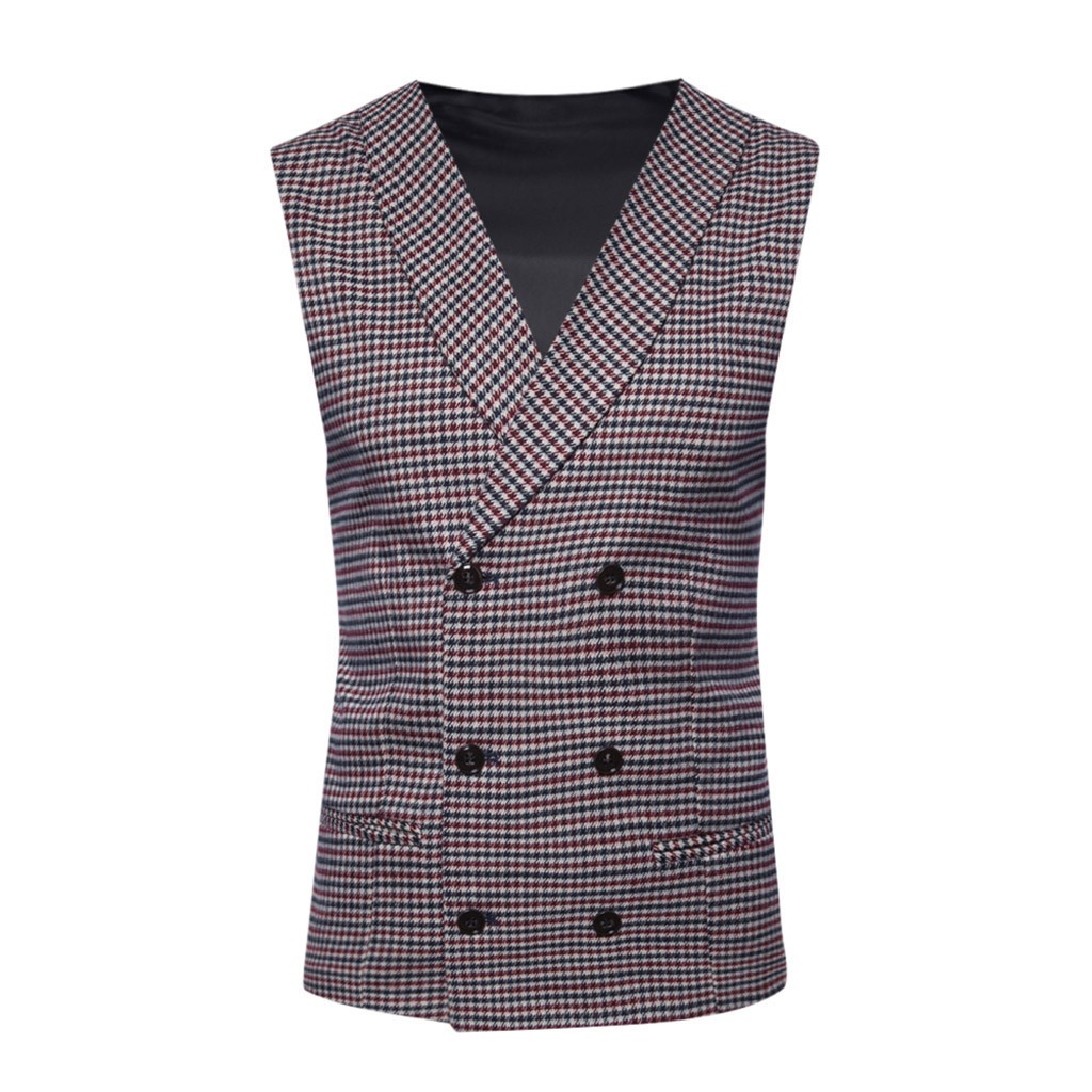 houndstooth Waistcoat Men Suit Vest Autumn Winter Formal Bussiness double breasted chalecos para hombre d91026
