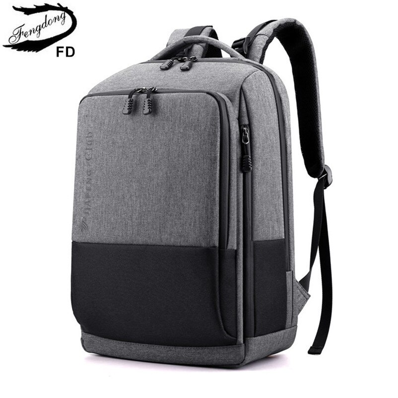 Fengdong minimalist college boys school backpack student laptop bag 15.6 waterproof school backpacks for teenagers men bag pack