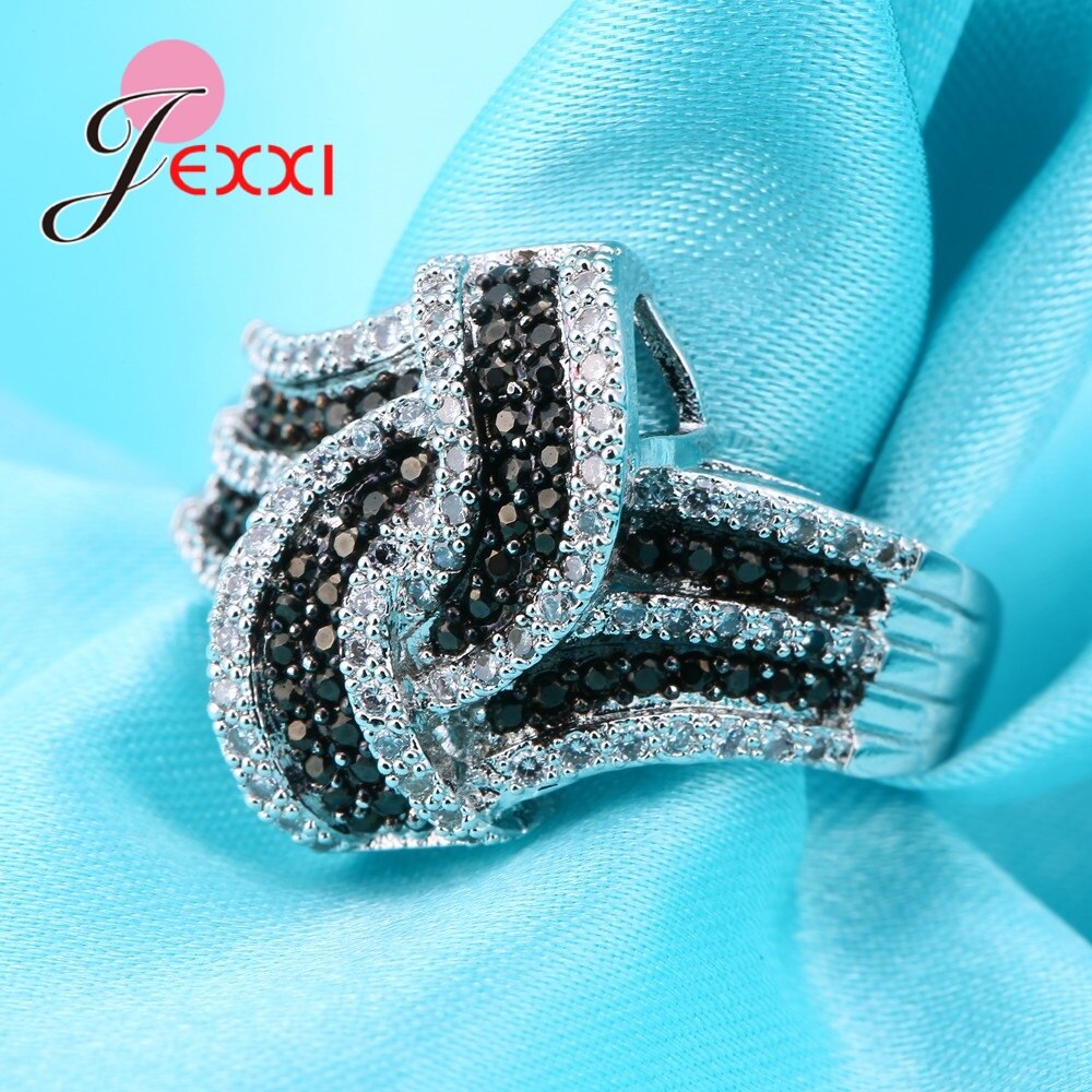 Vrouwen Zwart Wit Zirconia Ringen Voor Party Accessoire 925 Sterling Zilveren Bands Sieraden Joyas De Plata Ringen